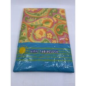 Vintage Kmart 70" Round Vinyl Retro Floral Table Cloth Never Used